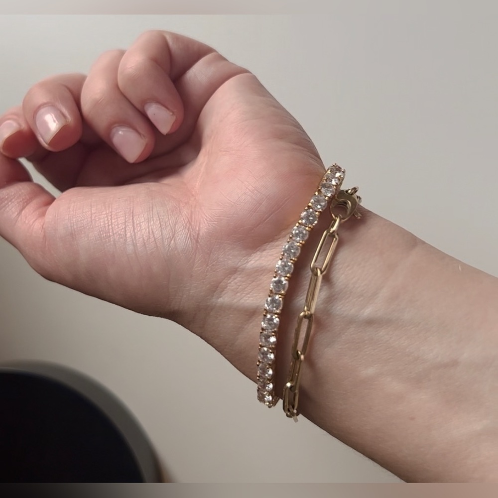 Vintage Tennis Bracelet ~ color gold, sparkling cz, substantial feeling ~